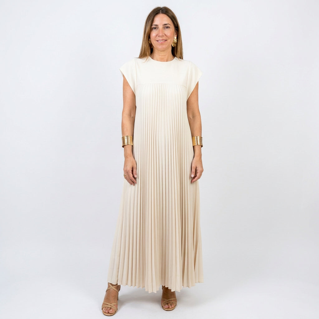 Ana | Vestido Longo Plissado Leve e Confortável com Bolsos
