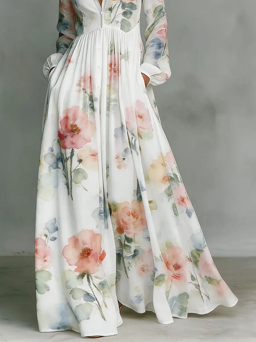 Inês | Vestido Largo Estampado en Línea A