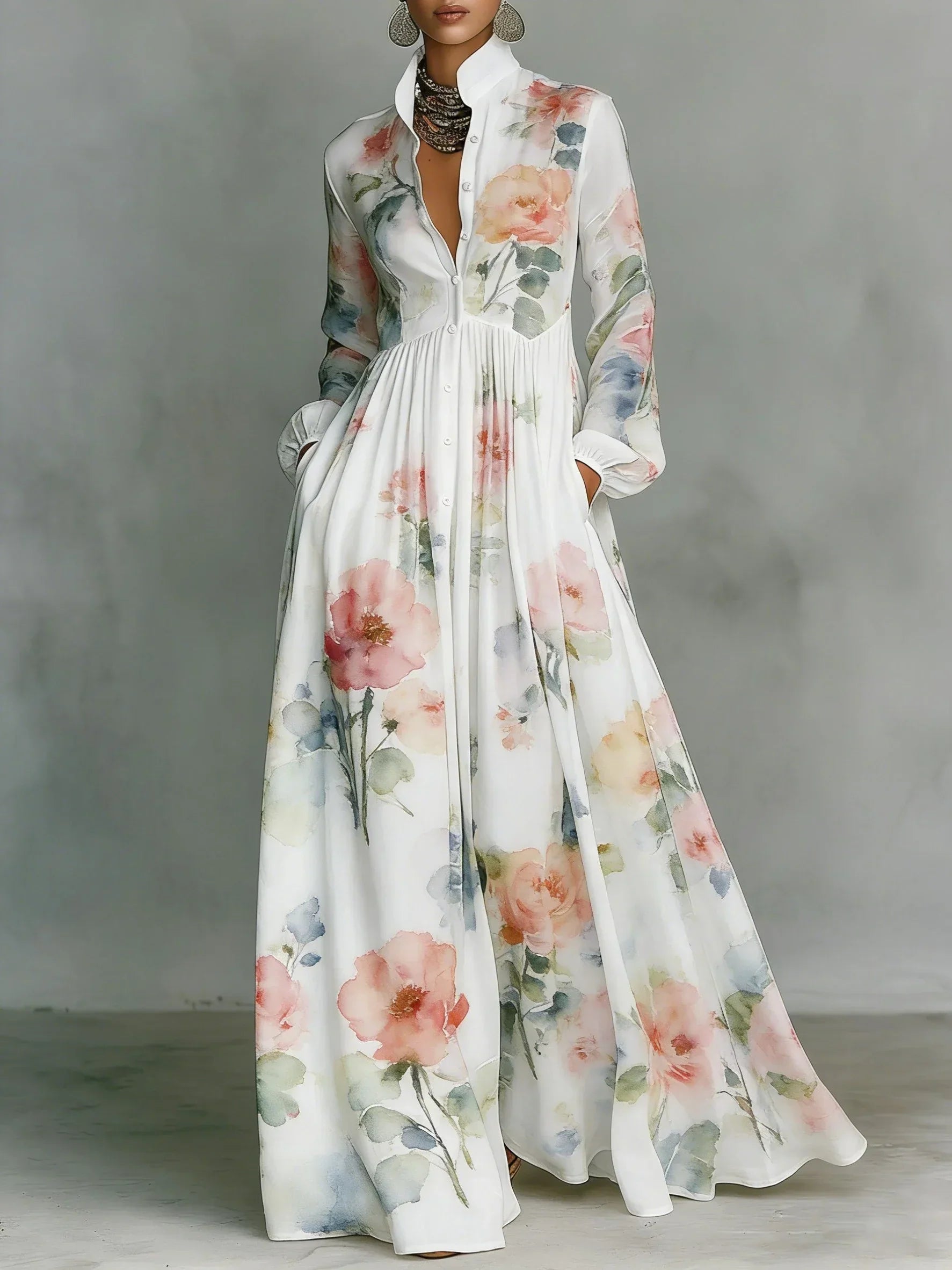 Inês | Vestido Largo Estampado en Línea A