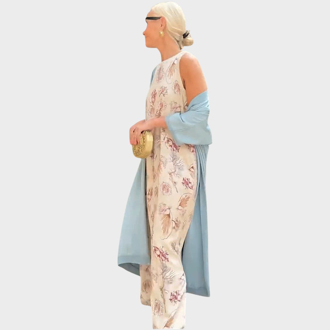 Bella | Conjunto de Duas Peças com Vestido e Quimono Estampado para o Verão