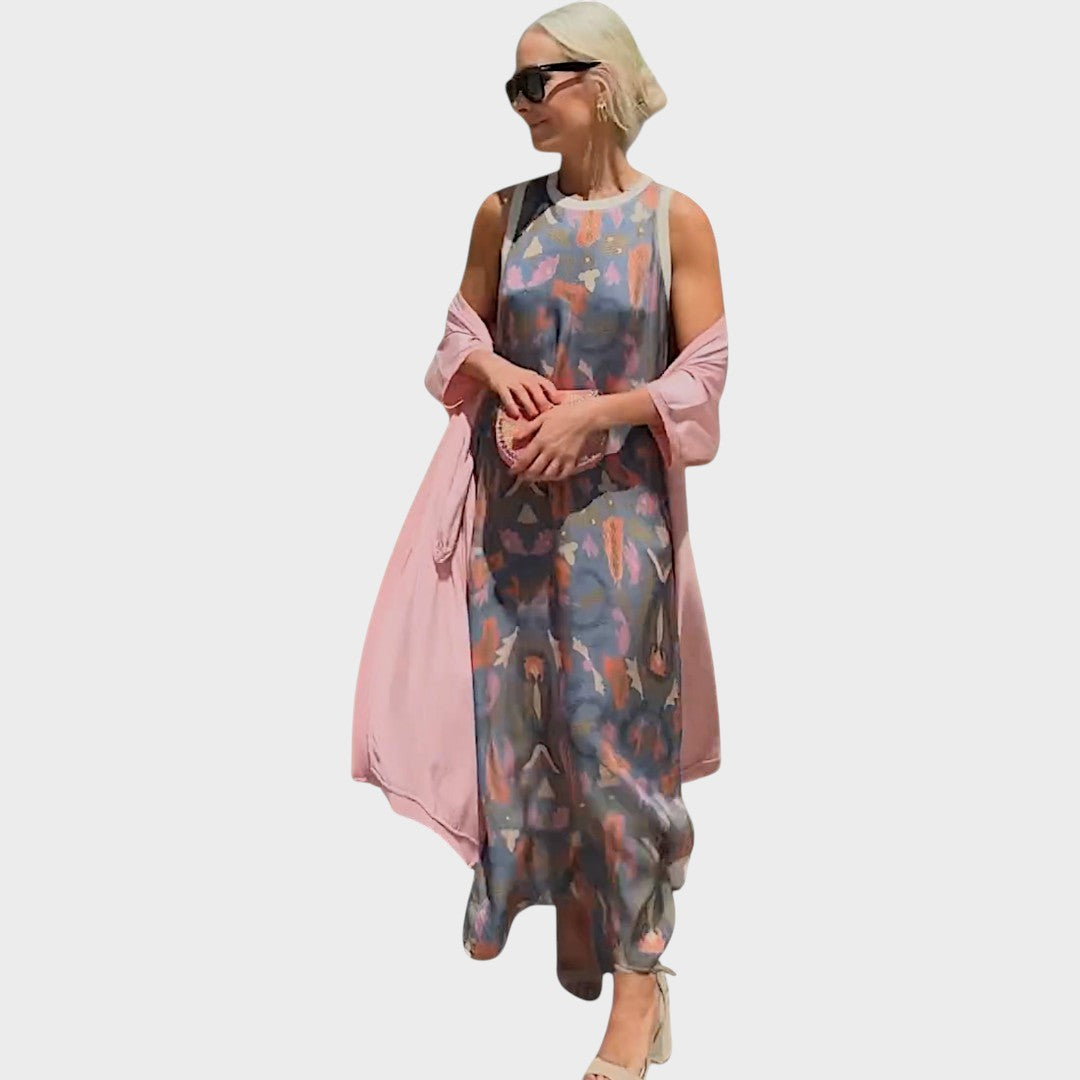Bella | Conjunto de Duas Peças com Vestido e Quimono Estampado para o Verão
