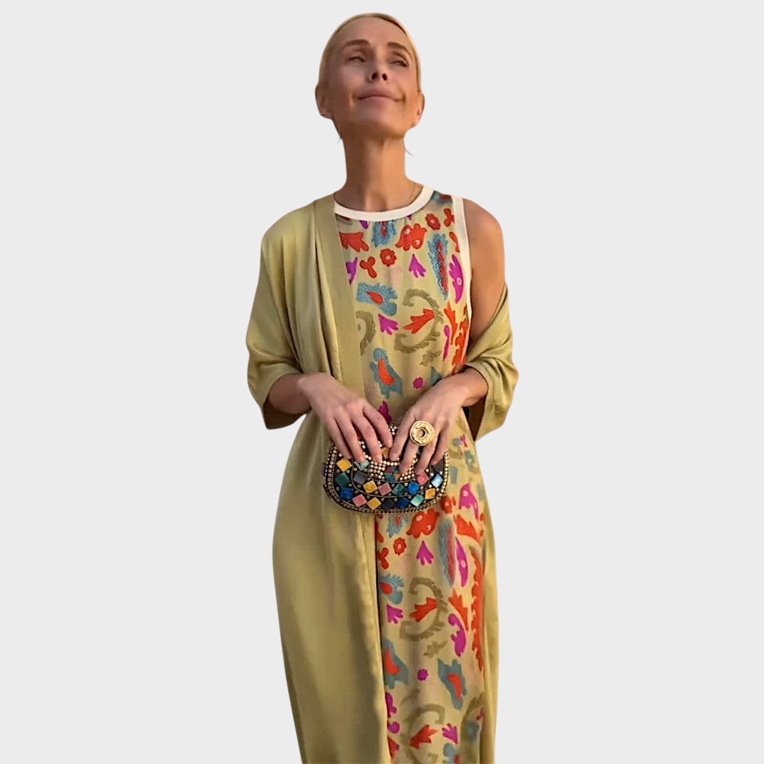 Bella | Conjunto de Duas Peças com Vestido e Quimono Estampado para o Verão