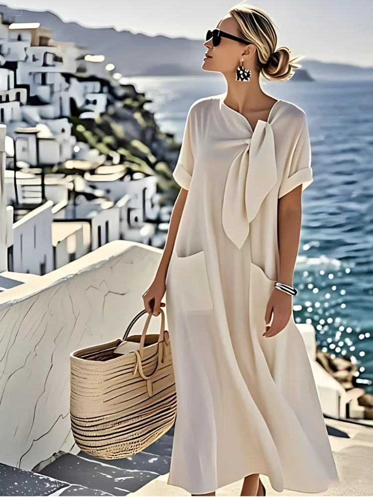 Benedita | Vestido Maxi Relaxado com Bolsos e Laço