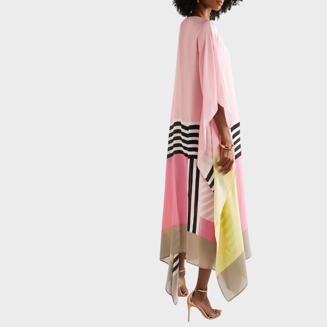 Sora | Vestido Elegante com Estampa Geométrica e Mangas Morcego
