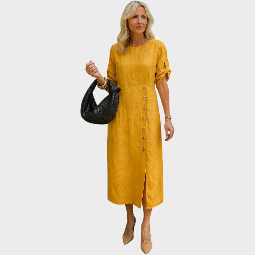 Adélia | Vestido de Algodão e Linho com Botões